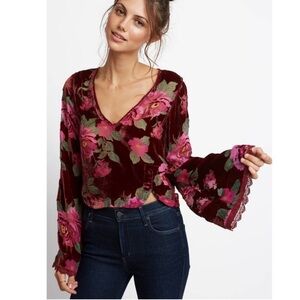 Rahi | Cali velvet crop top Long Sleeve scalloped Floral Size Large
